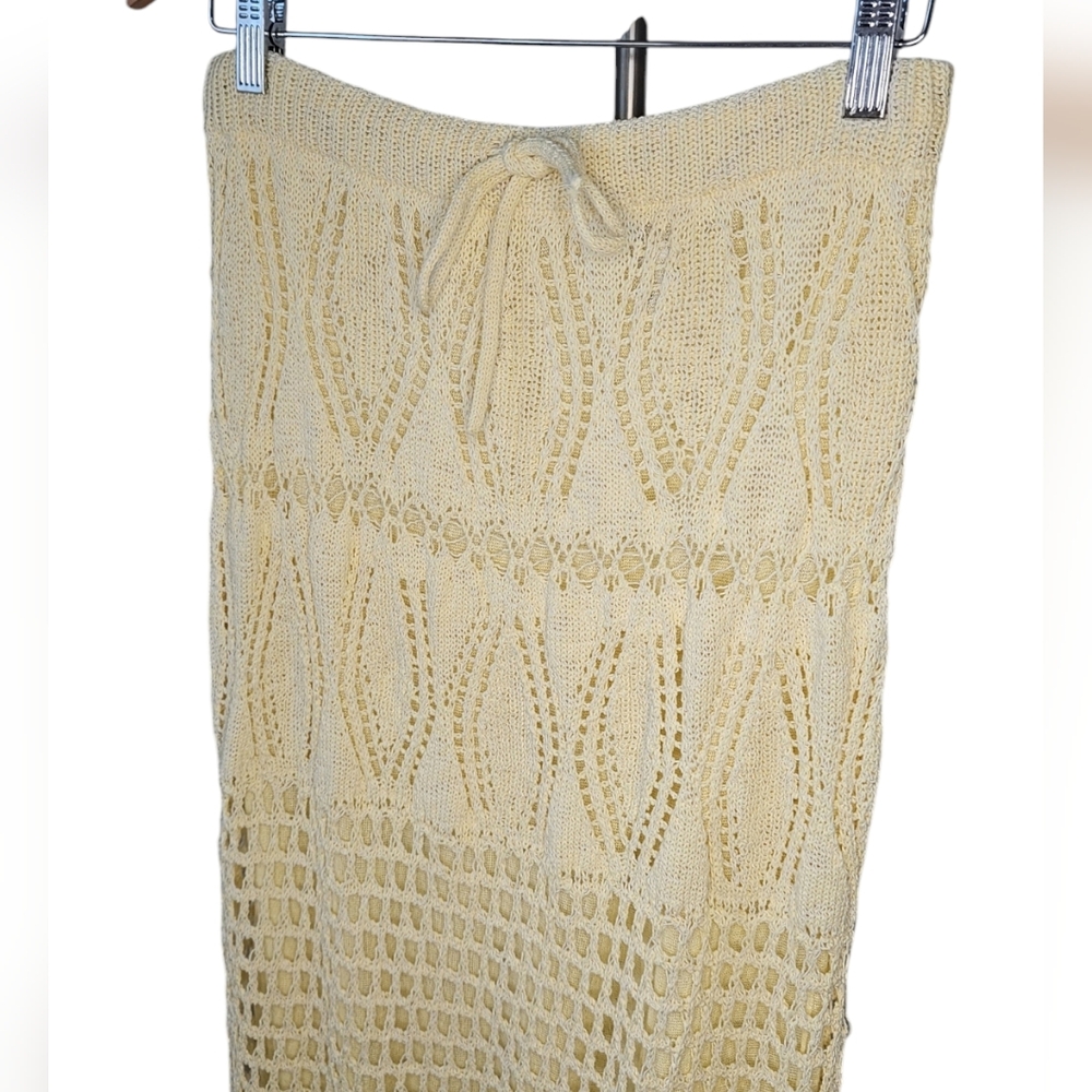Zara Pale Yellow Crochet Knit Maxi Skirt Boho High Waisted Cream NWT Large - Picture 4 of 12